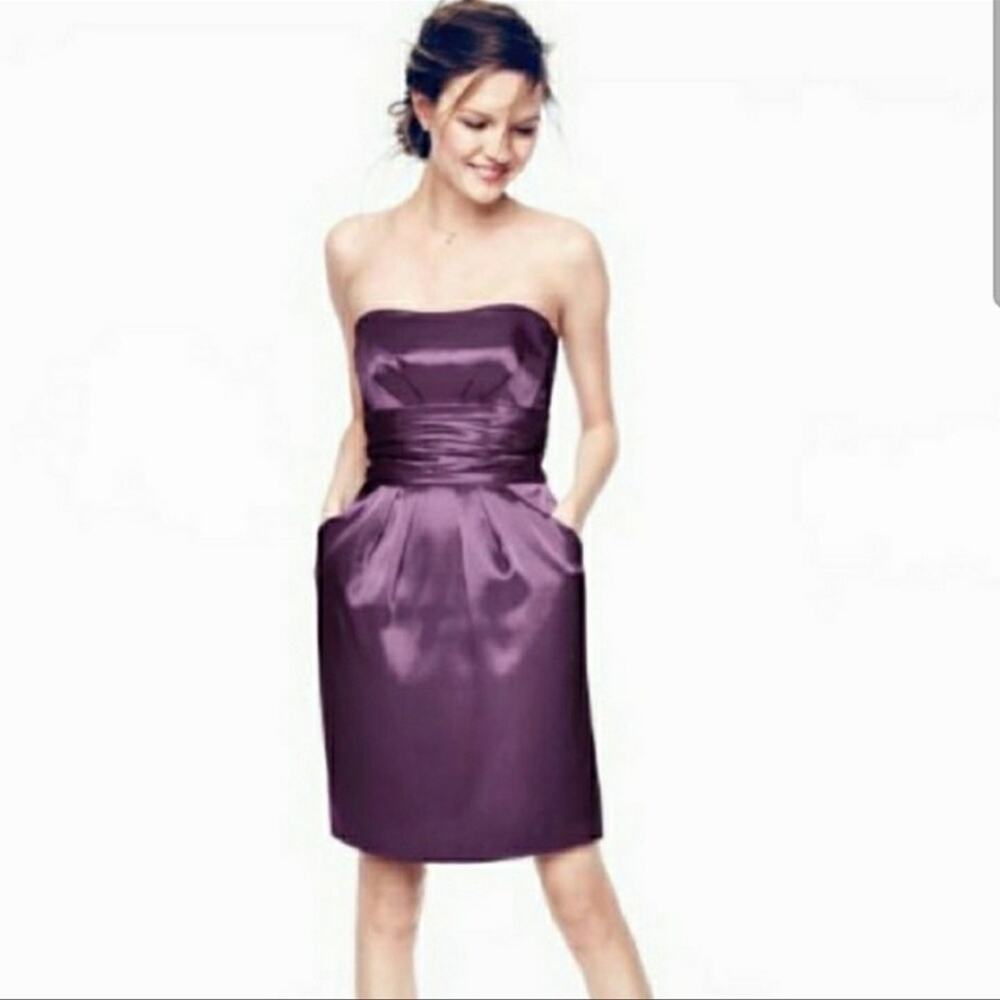 David’s Bridal Short Charmeuse Dress Ruched Waist & Pockets 83707 Sangria Size 6
